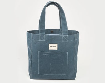 PEDRA The Big Bag Blue Waxed Canvas, Blue Bag, Handmade Bag, Large Shoulder Bag, Eco-friendly Bag,Waxed Canvas Bag,Handbag,Special Gift