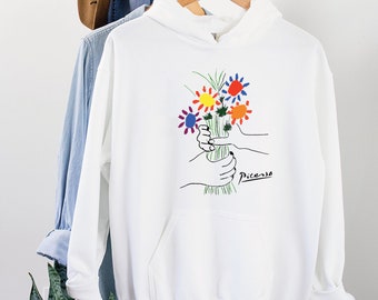 Flowers By Picasso Hoodie With Colorful Line Art Design And Artistic Expression