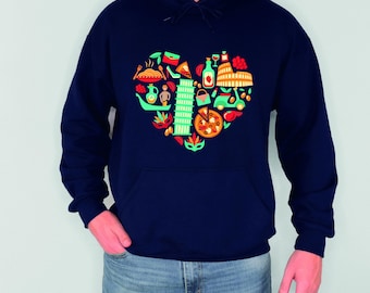 Italy Heart Hoodie With Iconic Italian Symbols Colorful Travel Design Soft Unisex Long Sleeve