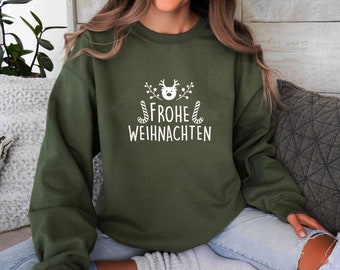 Frohe Weihnachten Sweatshirt, German Christmas Crewneck, Reindeer Sweater, Deutsch Xmas