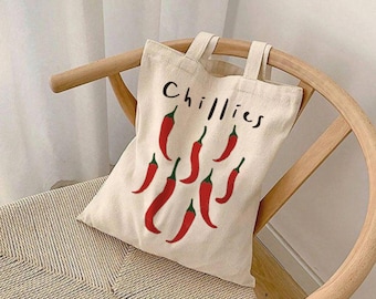 CHILLIES Tote Bag, Chili Bag, Very Hot Bag, Hot Pepper bag, Eco Bag, Woman Bag, Tote Bag Design, No waste Bag, Recycled Bag