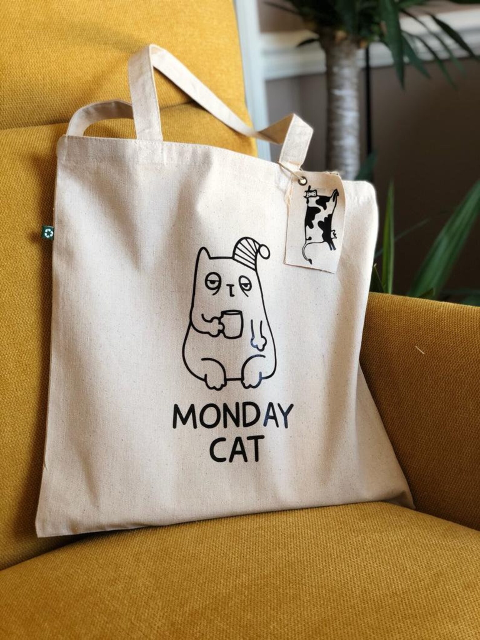 MONDAY CAT Bag Cat Tote Bag Cat Tote Cats Canvas Tote Bag Etsy