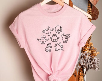 Meditation Cats T-Shirt Yoga Cat Line Art Zen Minimal Graphic Tee
