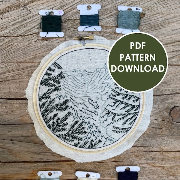 PDF Embroidery Pattern | Hoh River Valley | Olympic National Park | PDF Tutorial | Embroidery Design | Art Project | Do it Yourself