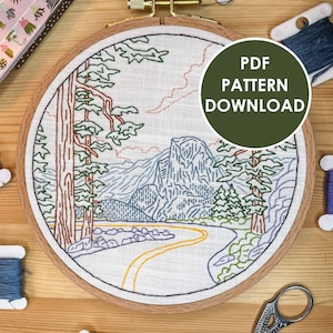 PDF Embroidery Pattern | Yosemite National Park | Half Dome | PDF Tutorial | Embroidery Design | Art Project | Do it Yourself | California