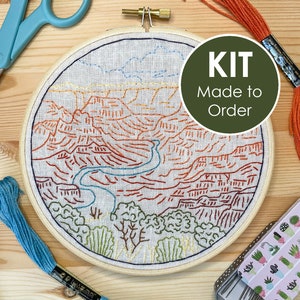 Modern Nature Landscape Hand Embroidery Kit Beginners, DIY Adult