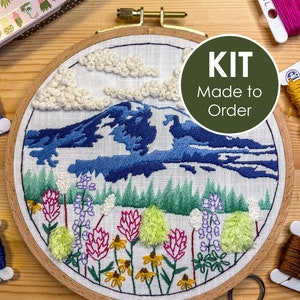 Mount Rainier Embroidery Kit | National Park Art | Summer Landscape  with Wildflowers (Made to Order)