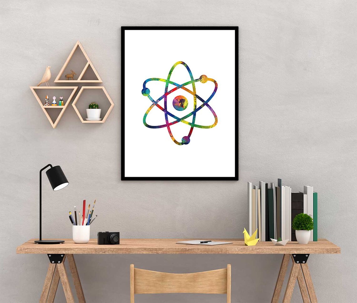 Printable wall art atom science teacher gift digital print Etsy