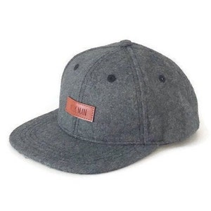 Toddler Kids Youth Snapback Hat | Flat Brim | Grey Wool | Leather Patch