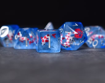 Koi Fish Glitter DnD Dice Set | Role Playing DnD Dice Set | Polyhedral Dice Set for Dungeons and Dragons | D&D Dice Set | D20 Animal Dice