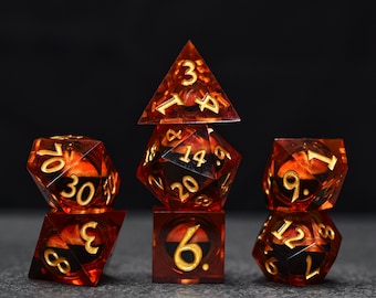 Red Reptilian Moving Eye Liquid Core Dungeons & Dragons DnD Dice Set | DnD Dice Set for Dungeons and Dragons Tabletop Role Playing Games