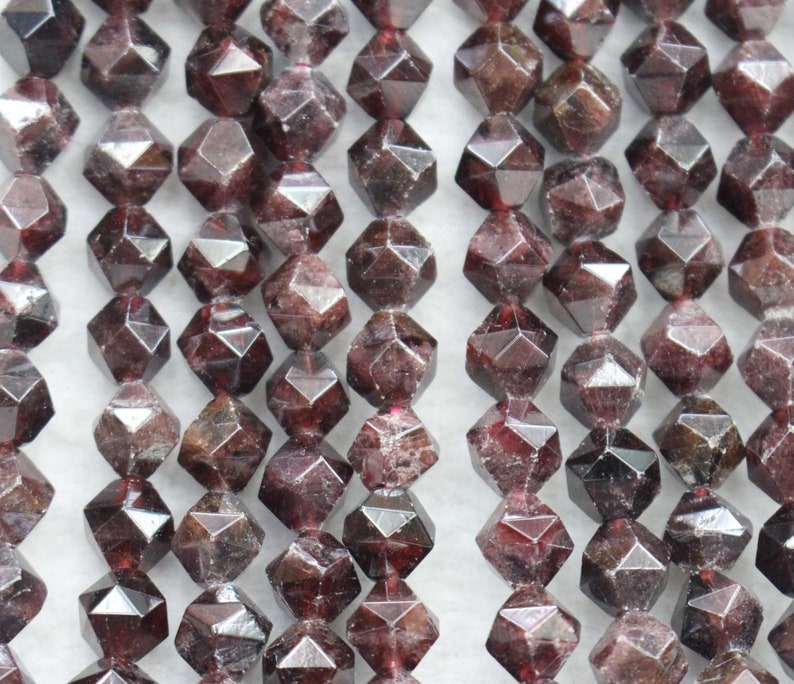 Natural Faceted Garnet Nugget Beads,6mm 8mm 10mm 12mm Natural Star Cut Faceted Garnet beads,one strand 15
