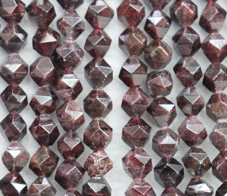 Natural Faceted Garnet Nugget Beads,6mm 8mm 10mm 12mm Natural Star Cut Faceted Garnet beads,one strand 15