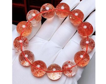 18mm Genuine Natural 8A Grade Golden Strawberry Crystal Beaded Bracelet, handmade Jewelry TOP Quality Charm bracelet. holiday for gifts