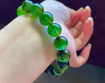 12MM Natural AAAAAAAA  Green Tourmaline Beads Bracelet,Collection grade bracelet,Wholesale Beaded Bracelets Supply,Gift jewelry bracelets.