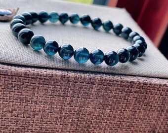 6MM Natural AAAAAAAA  Blue Tourmaline Beads Bracelet,Collection grade bracelet,Wholesale Beaded Bracelets Supply,Gift jewelry bracelets.