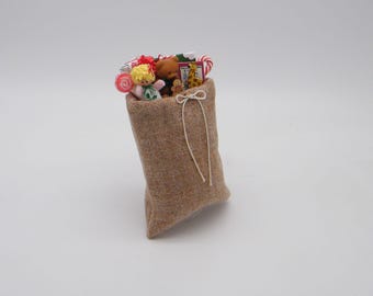 Dollhouse Miniature Filled Santa Bag