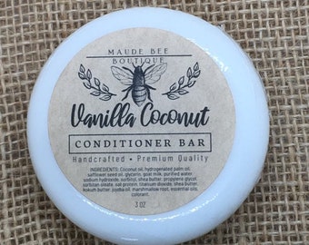 Barra condicionadora artesanal de baunilha e coco – Cuidados naturais para o cabelo, 110 g