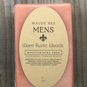 Handcrafted Warm Rustic Woods Moisturizing Shea Soap Bar - Natural, Handmade, Premium Quality, Perfect Gift for Him, 5 oz