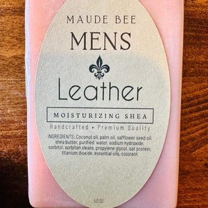Men’s Leather Moisturizing Shea Soap - Handcrafted Natural Bar Soap for Men - 5 oz