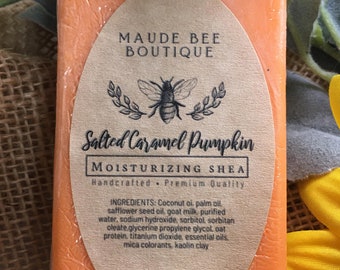 Handgefertigte gesalzene Karamell Kürbis feuchtigkeitsspendende Shea Seifenleiste - natürlicher, saisonaler Herbstduft, Premiumqualität, perfektes Geschenk, 5 oz