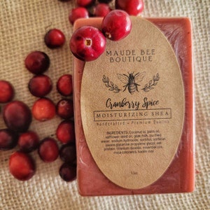 Handcrafted Cranberry Spice Moisturizing Shea Soap Bar - Natural, Seasonal Fall Scent, Premium Quality, Perfect Gift, 5 oz