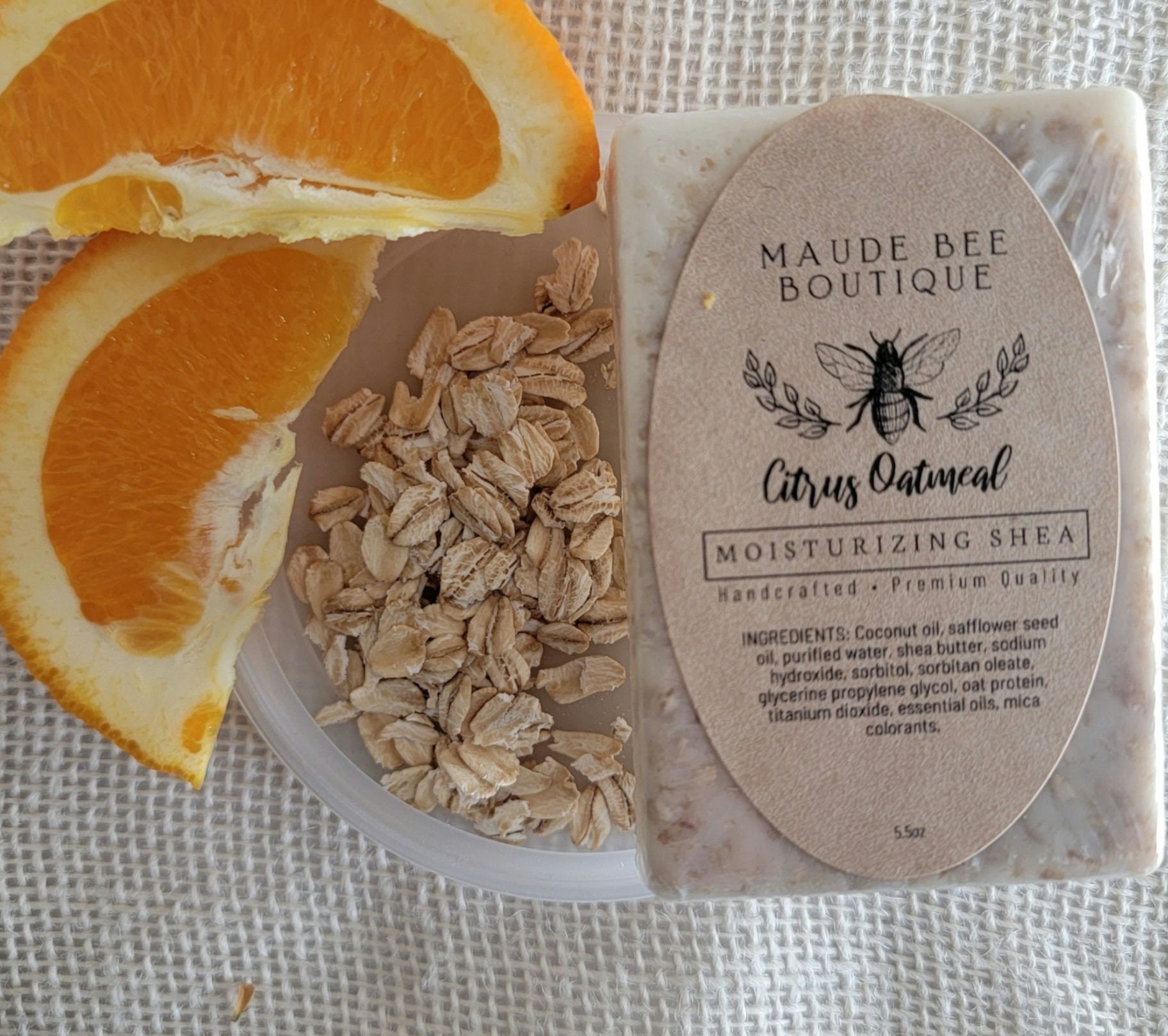 Handmade Citrus Oatmeal Exfoliating Shea Butter Soap Bar - Gentle Skin Rejuvenation