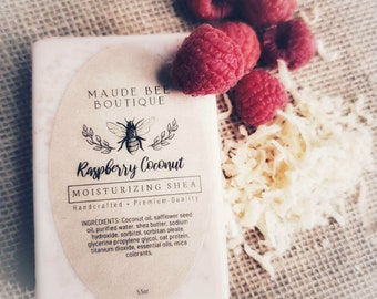 Himbeer Kokosnuss Shea Seife - Handgemachtes Seifen Geschenk für Sie Vegan natürliche Zutaten 150 ml