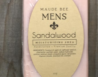 Jabón de karité y sándalo para hombres, hecho a mano, barra de 5 oz
