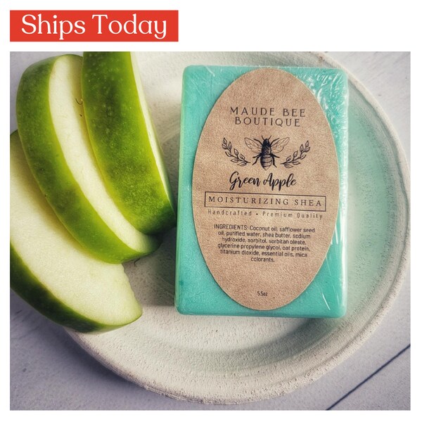 Experience the Crisp Refreshment of Green Apple with Our Shea Butter Soap - Same-Day Shipping Available!