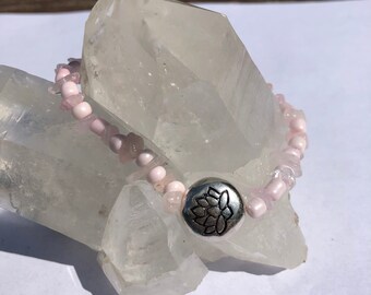 Rose Quartz Lotus Flower Stretch Bracelet Love Peace Friendship