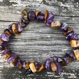 Amethyst und Tigerauge Edelstein Armband Erdung Beruhigender Schutz