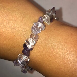Clear Quartz and Amethyst Stretch Bracelet Balance Protection Prosperity
