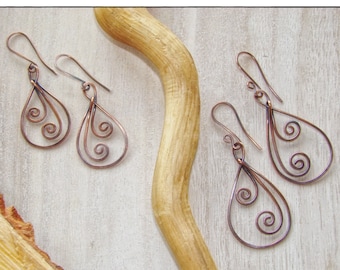 Copper earrings handmade, Copper Hoop earrings, Spiral Hoops, Copper Hoops, Copper Jewelry, Handcrafted Earrings, Copper Spiral Earrings