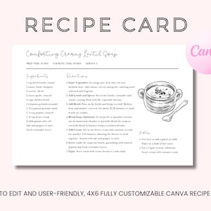 Minimalist Hand Written Recipe Card | Fully Customizable Recipe Card Template | Instant Digital Download Recipe Card | Editable in Canva