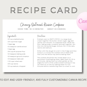 Minimalistic Editable Recipe Card Template | Instant Digital Download | Fully Customizable Design for Personal & Professional Use | Canva