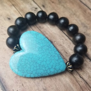 Heart Bracelet, Turquoise Bracelet, Hearts, Chunky Bracelets, Heart Beads, Big Heart Bracelet, Red Bracelet, Hearts, Black Bracelet