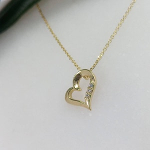 K9 Gold Heart Necklace.Yellow gold Valentine's Heart gift.Love Pendant with chain.Heart Necklace.Valentine's Gift for her.Anniversary Gift. image 1