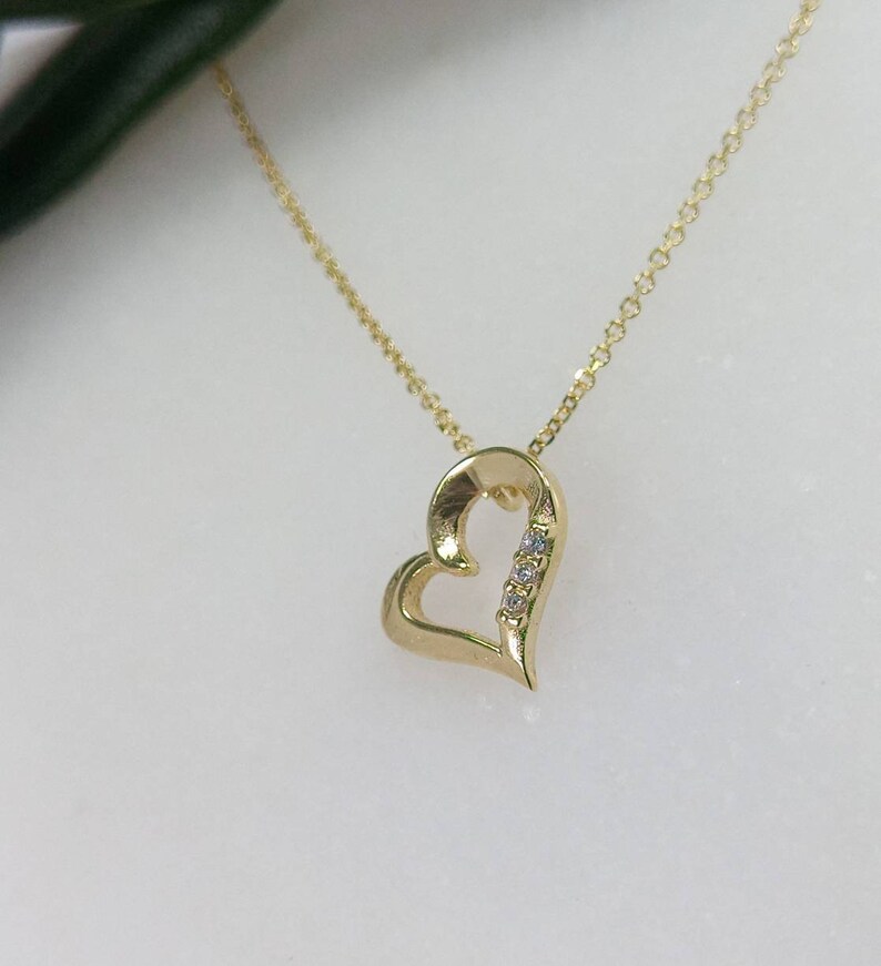 K9 Gold Heart Necklace.Yellow gold Valentine's Heart gift.Love Pendant with chain.Heart Necklace.Valentine's Gift for her.Anniversary Gift. image 1