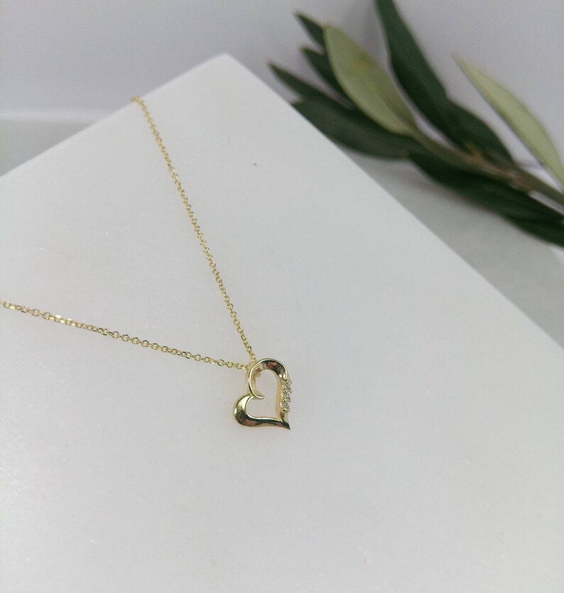 K9 Gold Heart Necklace.Yellow gold Valentine's Heart gift.Love Pendant with chain.Heart Necklace.Valentine's Gift for her.Anniversary Gift. image 4