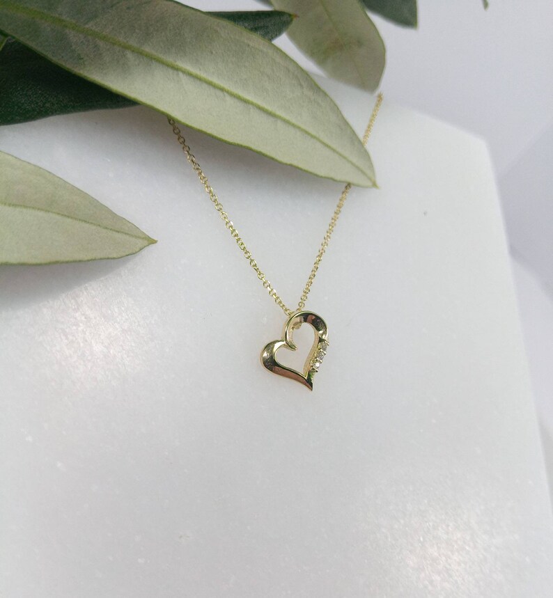 K9 Gold Heart Necklace.Yellow gold Valentine's Heart gift.Love Pendant with chain.Heart Necklace.Valentine's Gift for her.Anniversary Gift. image 3