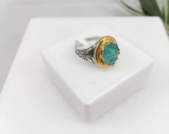 Handmade Byzantine silver ring.Silver 925 Byzantine ring.Doublet Ruby,Lapis,Turquoise stone.Greek jewelry.Ring for Woman.24K gold plated