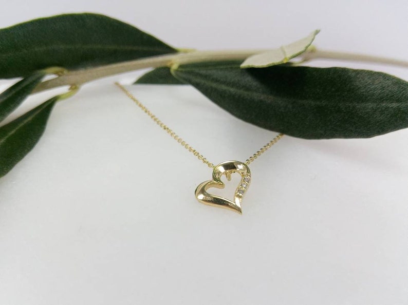 K9 Gold Heart Necklace.Yellow gold Valentine's Heart gift.Love Pendant with chain.Heart Necklace.Valentine's Gift for her.Anniversary Gift. image 5