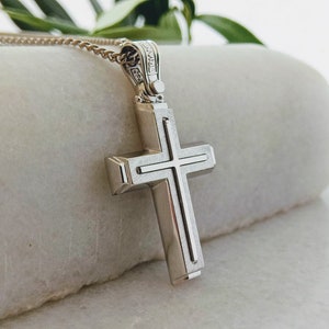 Croce in oro bianco 14K.Croce in oro bianco per battesimo.Croce per bambino.Croce in oro minimale.Croce in oro semplice.Croce da uomo.Croce cristiana.Croce greca