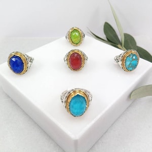 Handmade Byzantine silver ring.Silver 925 Byzantine ring.Doublet Ruby,Lapis,Turquoise stone.Greek jewelry.Ring for Woman.24K gold plated