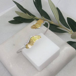 Gold K14 und Silber 925 Bangle.Gold und Silber Armreif mit Flügeln.
