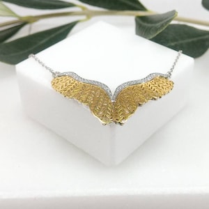 Necklace in Gold K14 and Silver 925.K14 and 925 Necklace with wing.Distinctive gift for Her.Valentine&#39;s gift.Anniversary & Birthday Gift..