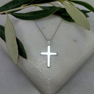 14k White Gold Cross.Baptism white gold cross.Cross for boy.Minimal gold cross.Simple cross.Man&#39;s Cross.Christian cross pendant.Greek cross