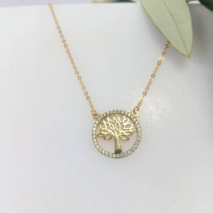 Tree of life K14 Gold.Yellow gold Valentine&#39;s gift.Welfare,Luck Pendant with chain.Birthday Present for her.Gift for her.Anniversary Gift.