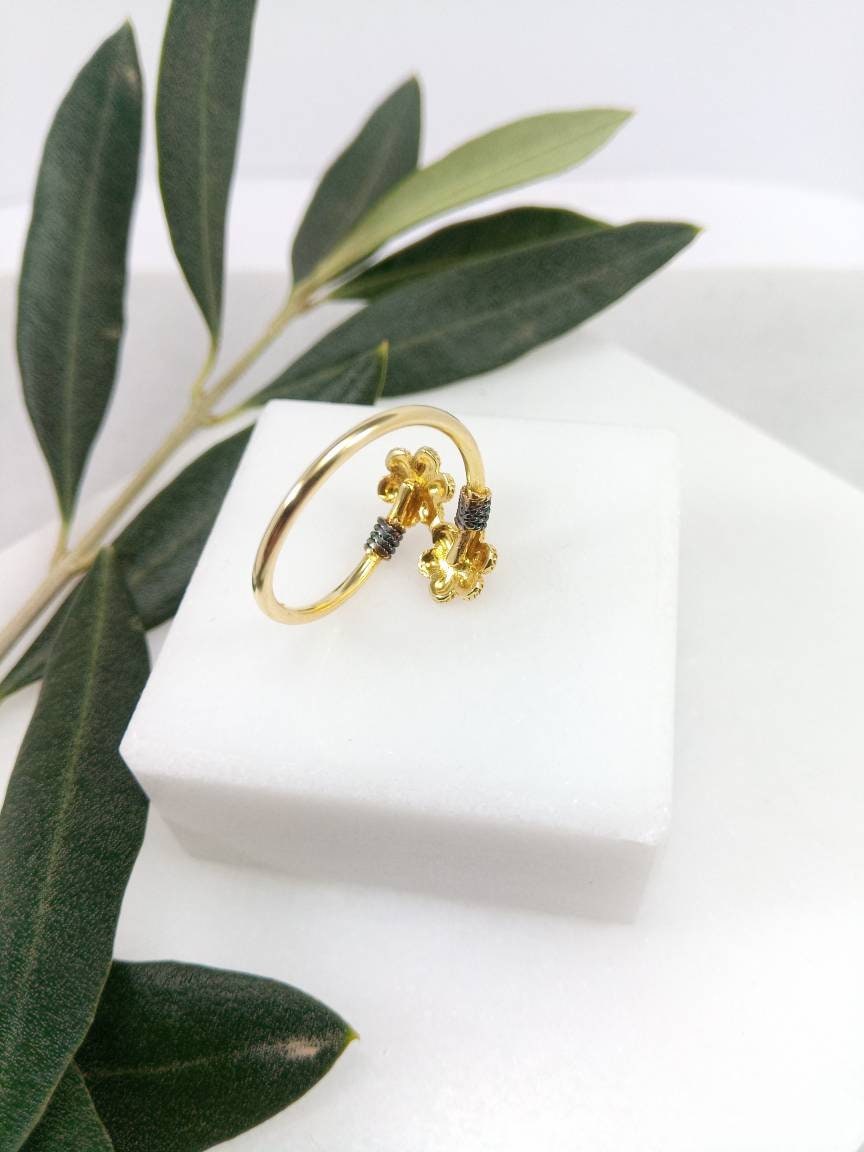 Solid Gold Daisy Ring.k18 Gold Handmade Jewellry,k18 Gold Flower